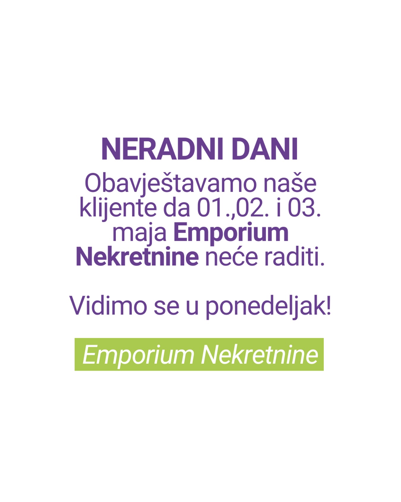 Ponovo radimo od 05.05. 💜