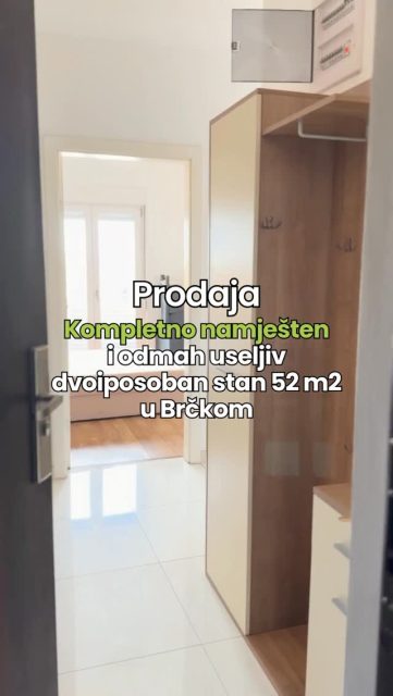 ✔️Prodaja ✔️Dvoiposoban Stan ✔️Namješten ✔️Useljiv dvoiposoban stan ✔️Nova gradnja ✔️52m² ✔️ IV sprat ✔️Mirno i urbano okruženje ✔️Lift ✔️ Dnevna soba sa kuhinjom i trpezarijom ✔️ Dvije sobe ✔️ Kupatilo ✔️ Hodnik ✔️ Balkon ✔️ Kombinovana drvena i PVC stolarija sa roletnama ✔️ Klima uređaj ✔️ Razveden sistem za etažno grijanje ✔️ Laminati ✔️ Kvalitetna keramika i sanitarije

Za više informacija i zakazivanje obilaska, kontaktirajte nas. Vaš ključ za savršeni dom čeka! 🔑💫

📩 Pišite u DM za više informacija!

🔑 Broj Nekretnine/ ID: 2599/EN.
 🚫 Sve naše usluge za kupce su besplatne!

Kontakt:
📱 Mobilni: 066/900-222 i 066/900-333
🌐 www.emporium-nekretnine.com

📍Posjetite nas:
Agencija za poslovanje nekretninama
Ive Andrića br.11, 76100 Brčko distrikt, BiH

📷 Pogledajte fotografije i rezervišite svoj termin za razgledanje!

Mjesto gdje budućnost nije briga. Samo uživanje. 🏡✨