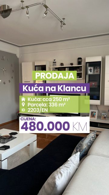 ✔️Prodaja ✔️Kuća cca 250 m2✔️Klanac ✔️Parcela 336 m2 ✔️Dnevni boravak s trpezarijom ✔️Kuhinja s izlazom na zatvorenu terasu ✔️3 spavaće sobe ✔️2 kupatila ✔️Ostava ✔️Prolaz za kotlovnicu ✔️Stepenište za potkrovlje ✔️Prostrana dnevna soba s galerijom ✔️3 terase ✔️Etažno grijanje (podno ispod pločica i mermernih ploča) ✔️PVC stolarija ✔️Estrih i 7cm stiropolna izolacija ✔️Unutrašnja stolarija od punog drveta ✔️Hodnik ✔️Stepenište popločani mermernim pločama
✅ Blizina škole i obdaništa
✅ Bašta, parking i dvorište
Pišite u DM za više informacija.
🔑 Broj Nekretnine/ ID: 2203/EN
🚫 Sve naše usluge za kupce su besplatne!
Kontakt:
📱 Mobilni: 066/900-222 i 066/900-333
🌐 www.emporium-nekretnine.com
📍Posjetite nas:
Agencija za poslovanje nekretninama
Ive Andrića br.11, 76100 Brčko distrikt, BiH
📷 Pogledajte fotografije i rezervišite svoj termin za razgledanje!
Mjesto gdje budućnost nije briga! 🏡✨
#EmporiumNekretnine #Nekretnine #brčko
