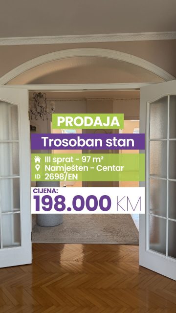 ✔️Prodaja ✔️Trosoban stan ✔️97m² ✔️Centar ✔️III sprat ✔️Namješten

📩 Pišite u DM za više informacija!
�🔑 Broj nekretnine / ID: 2698/EN
�🚫 Sve naše usluge za kupce su besplatne!

📱 Kontakt:�066/900-222 i 066/900-333�🌐 www.emporium-nekretnine.com

📍 Posjetite nas:�Agencija za poslovanje nekretninama�Ive Andrića br. 11, 76100 Brčko distrikt, BiH

📷 Pogledajte fotografije i rezervišite svoj termin za razgledanje!

✨ Mjesto gdje budućnost nije briga. Samo uživanje. 🏡💫

#emporiumnekretnine #brčko #kupovinanekretnina
