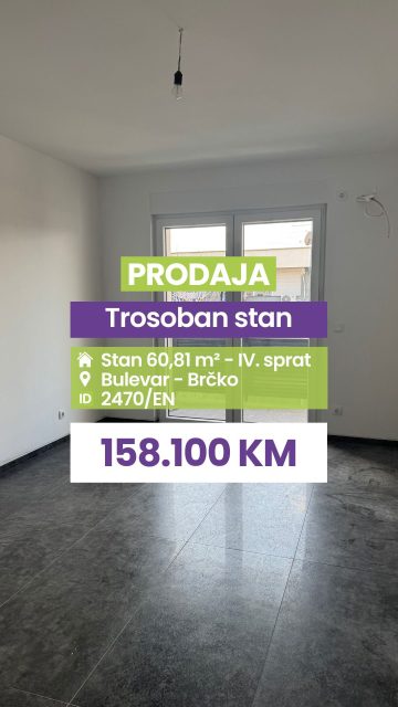 ✔️Prodaja potpuno ✔️Nov trosoban stan ✔️60,81m² ✔️Novogradnja sa liftom ✔️Bulevar ✔️Dnevna soba sa kuhinjom i trpezarijom ✔️Dvije spavaće sobe ✔️Kupatilo ✔️Hodnik ✔️Balkon ✔️PVC stolarija sa roletnama ✔️Laminatni podovi ✔️Razvedeno etažno grijanje ✔️Kvalitetna keramika i sanitarije ✔️Lift u zgradi ✔️ Top lokacija sa svim sadržajima u neposrednoj blizini ✔️ Blizina škola, prodavnica, restorana i javnog prevoza ✔️ Idealno za udoban gradski život
Broj nekretnine / ID: 2470/EN
Pišite u DM za više informacija!
Sve naše usluge za kupce su besplatne!
Kontakt: 066/900-222 i 066/900-333
Za više nekretnina posjetite naš web sajt: www.emporium-nekretnine.com
Nalazimo se na adresi:
Ive Andrića br. 11, 76100 Brčko distrikt, BiH
Emporium Nekretnine su
mjesto gdje budućnost nije briga.
#emporiumnekretnine #brčko #kupovinanekretnina